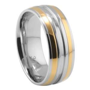  316L Stainless Steel Ring   2 bands of Gold IP   Face and 