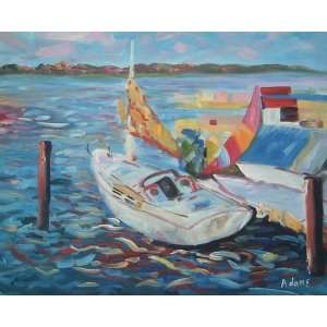   inch Landscape Hand painted Oil Painting Ski Boat: Home & Kitchen