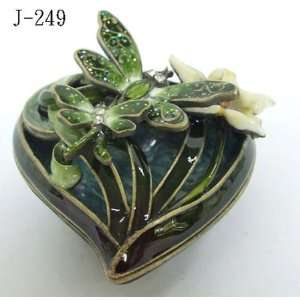  Green Dragonflies With Flower Heart Shape Jewelry Trinket 