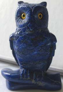 GEM QUALITY HAND CARVED LAPIS OWL ON BRANCH 328 CARATS  