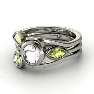  Vine Ring Set, Round Rock Crystal Sterling Silver Ring 