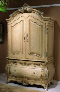 Antiqued Bisque 2 Door Carved Armoire Wardrobe Closet  
