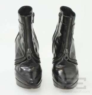 Proenza Schouler Black Leather Zipper Front Platform Ankle Boots 