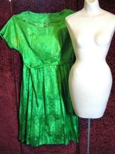 Vintage 1950s Green Satin Shirtwaist Dress~Extra Large!~Fat Betty on 