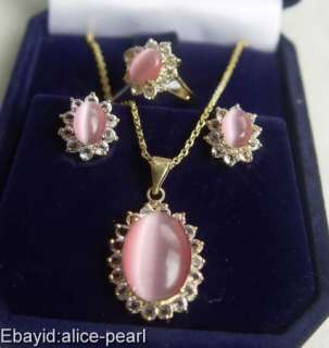 Fashion 18K GOld Plated Pink Opal Pendant Earring Ring 1031  