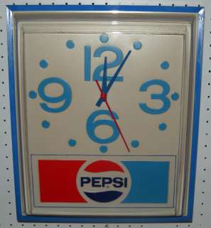   Blue Lighted Wall Clock Works VTG 1980 Pepsi Cola Electric Light Sign