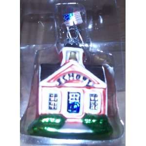  Blown Glass Ornament Red Schoolhouse NEW 