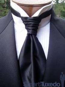 Black Tuxedo Tie Banded Solid Fusion Shar Pei Cravat  