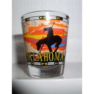 OKLAHOMA SUNSET HORSE AND RIDER ONE OUNCE SHOT GLASS  