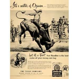  1952 Ad Havoline Motor Oil Texaco Bull Riding Cowboy 