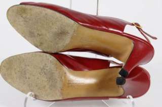   Ferragamo Apple Red Leather Peep Toe Slingback Heels Size 10 B  