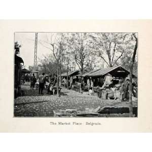 1907 Halftone Print Serbia Belgrade Market Place Shop Park Trade Store 