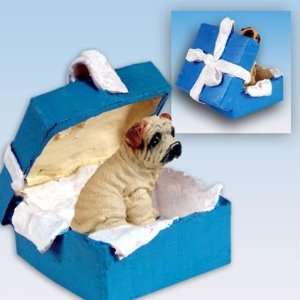  Shar Pei Blue Gift Box Dog Ornament   Cream: Home 