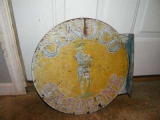 Old Conoco Gas Oil Tin Flange Sign w/ Minuteman ORIG!!!  