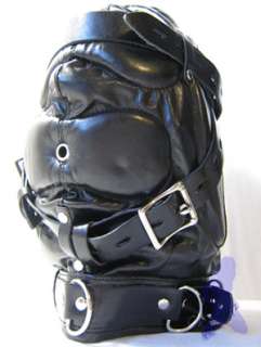 Black PU Leather Costume Sensory Deprivation Mask Padded Hood NIB 