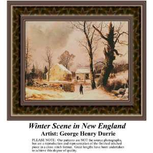  Winter Scene in New England, Counted Cross Stitch Patterns 