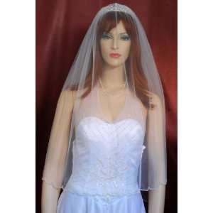    2T IVORY CRYSTAL BEADED SCALLOP EDGE WEDDING VEIL 36IN Beauty