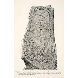  1889 Wood Engraving Granite Block Runes Viking Age Skaang 