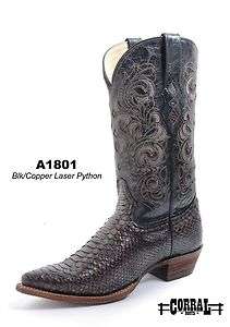 Corral Mens Western Boots Genuine Python/Leather Black/Copper C1801 