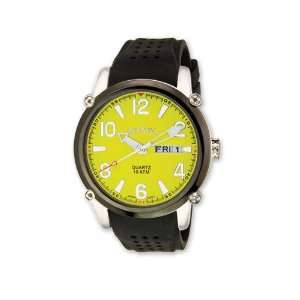  Croton Mens Yellow Dial Black Silicon Band Quartz Watch 