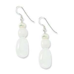   Silver Crystal/White Jade/White Cultured Freshwater Pearl Earrings