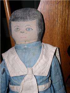 Early Cloth Doll Original Clothes Probably Bran Stuffed  