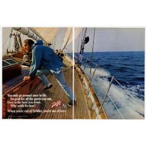 1970 Schlitz Beer Gusto Man on Boat 2 Page Print Ad (4891)  