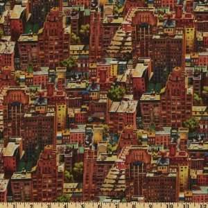  44 Wide City Scapes Buildings Bronze Fabric By The Yard 