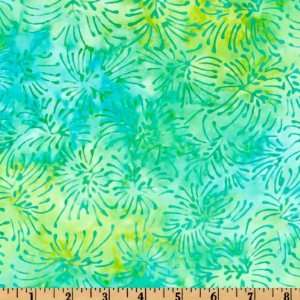  44 Wide Windswept Batik Dandelion Puffs Green/Yellow 