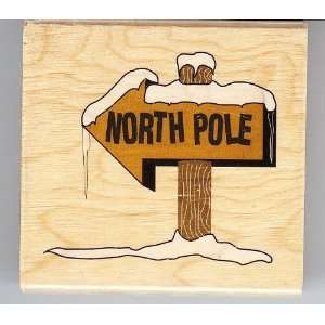 Santa Clauses North Pole Sign In The Snow Wooden Mount Rubber Stamp 