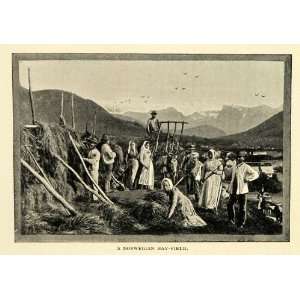  1901 Print Norwegian Hay field Farmers Agriculture Women 
