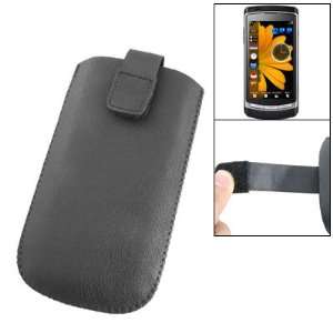   Black Flannel Lining Faux Leather Pull Case for Samsung i8910 Omnia HD