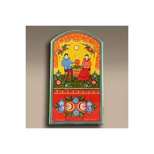   Gorodets Painting   Cutting board Russian Samovar 