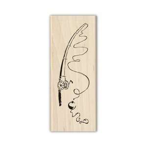  Fishing Rod Wood Mounted Rubber Stamp