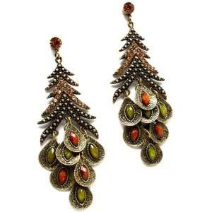    Gold Finish Long Christmas Pine Tree Crystal Earrings: Jewelry