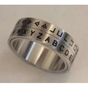  Decoder Ring Pig Pen Cipher   Silver Size 6 Spinner Ring 