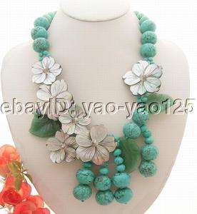 Excellent! Turquoise&Aventurine&Shell Flower Necklace  
