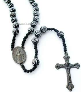 Mans Rosary Necklace Black Rosaries Cross Miraculous  