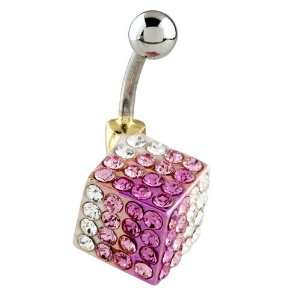 Square October Birthstone Button Navel Body Jewelry Dangles Belly Ring