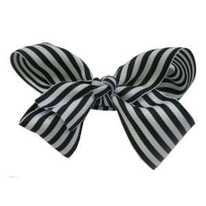 Black and White Striped Bow Barrette