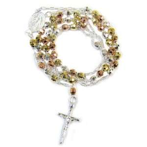   Silver Tri Color Silver Rosary Beaded Necklace 20 Inch: Jewelry