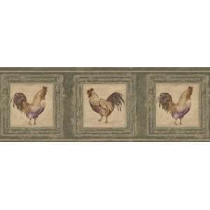  Roosters on Display Sage Wallpaper Border by 4Walls