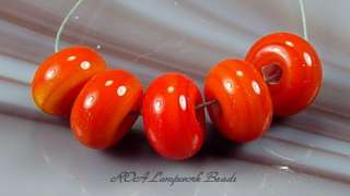 ROA Lampwork 5 Opaque Orange Spacer Art Glass Beads SRA  