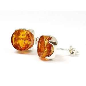  925 Silver Round Shaped Amber Stud Earrings By TOC 