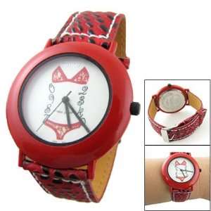   Red Adjustable Band Briefs Round Dial Wrist Watch