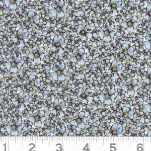  45 Wide Pressed Flowers Flower Bed Blue Fabric By The 