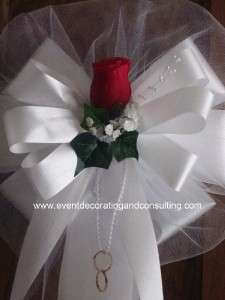 RED ROSE WHITE TULLE Satin Ribb Pew Bows for Weddings  