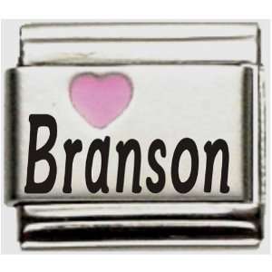  Branson Pink Heart Laser Name Italian Charm Link: Jewelry