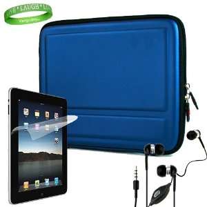  Apple iPad Blue Hard Case Stand + Screen Protector + Hands Free Set 