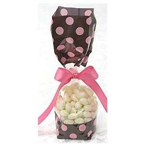  Brown with Pink Polka Dots Tall Cellophane Goodie Bag (2in 